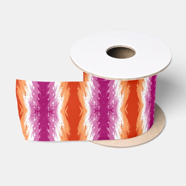 Squiggly Trippy Groovy Abstract Lesbian Pride Flag Satin Ribbon (Spool)