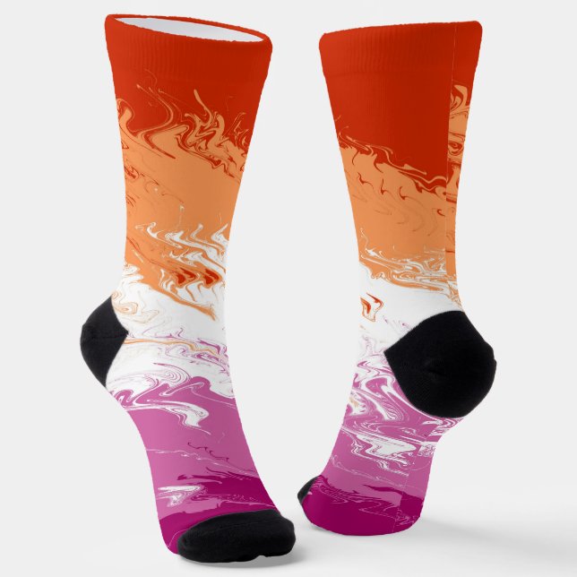 Squiggly Trippy Groovy Abstract Lesbian Pride Flag Socks (Angled)