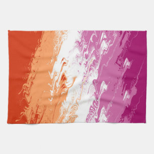 Squiggly Trippy Groovy Abstract Lesbian Pride Flag Tea Towel