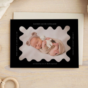 Squiggly Wavy Black Frame Birth Announcement Photo