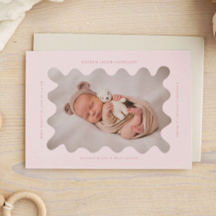 Squiggly Wavy Pink Frame Birth Announcement Photo