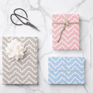 Squiggly White Chevron On Pink Beige And Blue Wrapping Paper Sheet