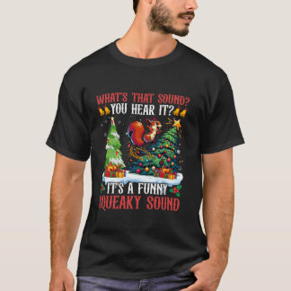 Squirrel Acorn Santa Hat Snowflakes Light Christma T-Shirt
