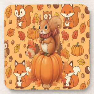 Squirrel and Acorns Cute Fall Forest Design Coaster