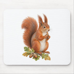 Squirrel and Acorns for a Warm Woodland Desk Mouse Pad