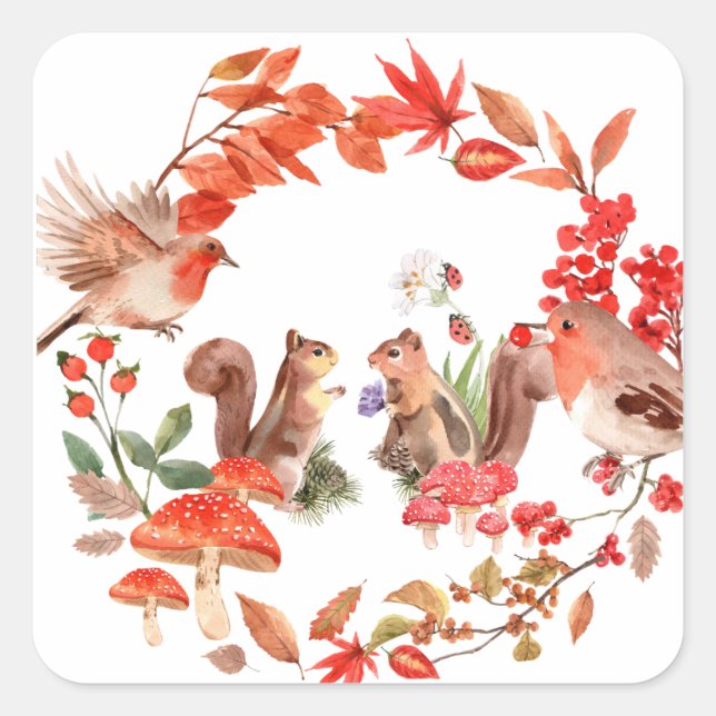 Squirrel and bird fall sticker (Front)