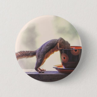 Squirrel and Coffee Cup 6 Cm Round Badge