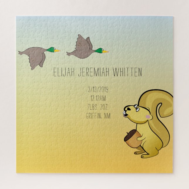 Squirrel and Duck Baby Birth Stats Jigsaw Puzzle (Vertical)