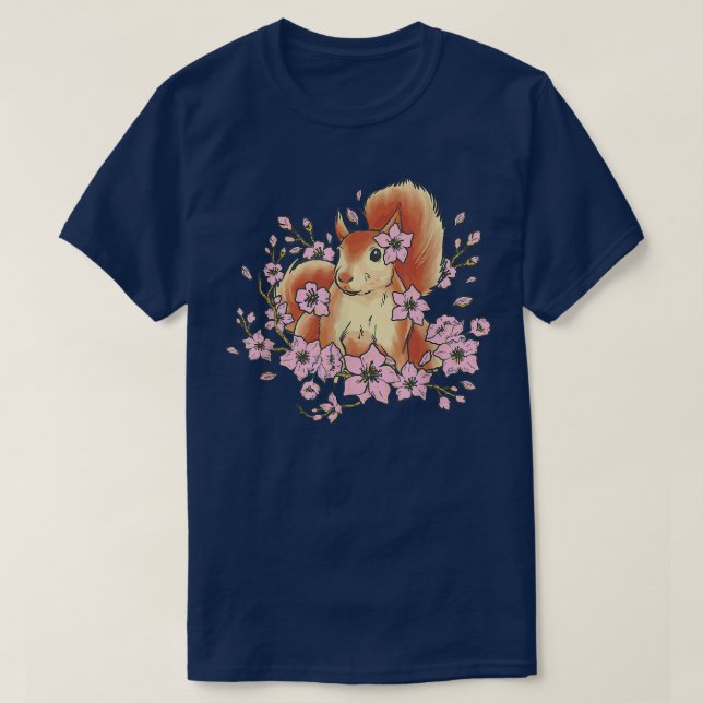Squirrel and funny squirrel with sakura and cherry T-Shirt (Design Front)