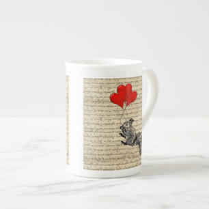 Squirrel and heart balloons bone china mug