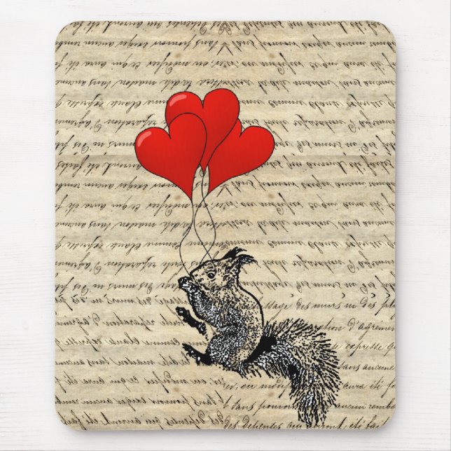 Squirrel and heart balloons mouse pad (Front)