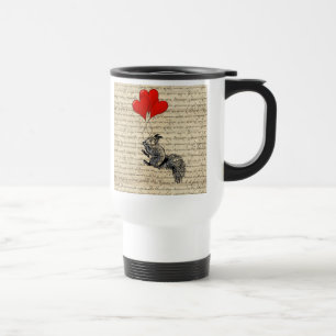 Squirrel and heart balloons travel mug