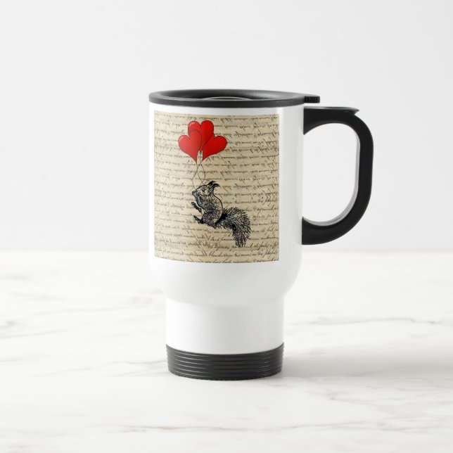 Squirrel and heart balloons travel mug (Right)