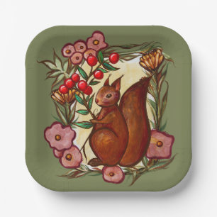 Squirrel and Holly winter Red Squirrels Paper Plate