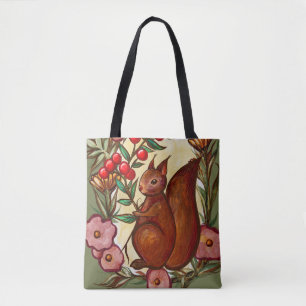 Squirrel and Holly winter Red Squirrels            Tote Bag