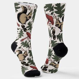 Squirrel and Mushrooms Winter Forest Animal Socks