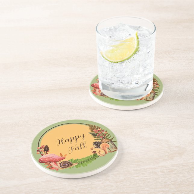 Squirrel and nature with customisable text  coaster (Side)