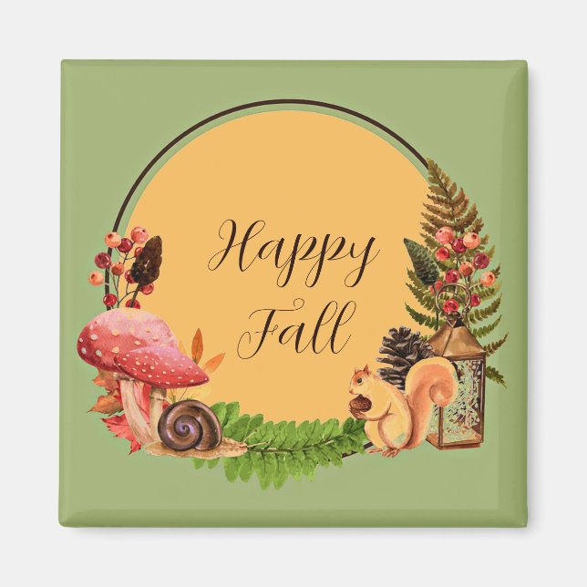 Squirrel and nature with customisable text  magnet (Front)