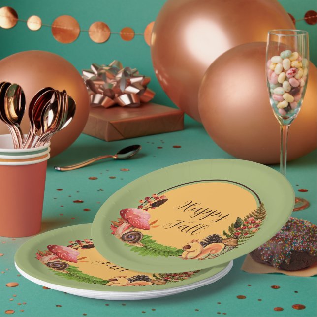 Squirrel and nature with customisable text  paper plate (Multi)