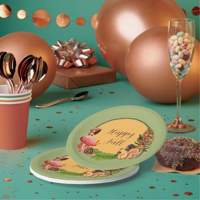 Squirrel and nature with customisable text  paper plate (Multi)