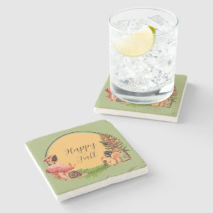 Squirrel and nature with customisable text  stone coaster