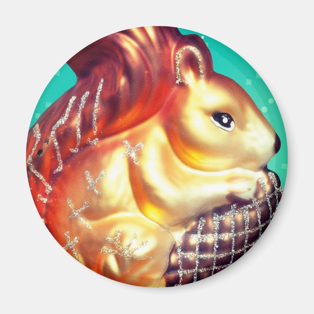 Squirrel and pinecone vintage fall winter magnet (Front)