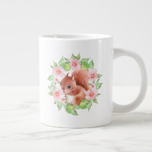 Squirrel and pink flowers large coffee mug