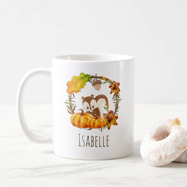 Squirrel and Pumpkins Rustic Wreath Coffee Mug (With Donut)
