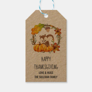 Squirrel and Pumpkins Rustic Wreath Gift Tags
