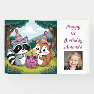 Squirrel and Racoon cute Birthday Personalised Banner