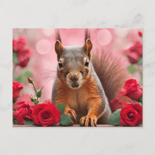 Squirrel and Red Roses  Postcard