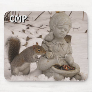 Squirrel And Statue Feeder with Your Initials Mouse Pad