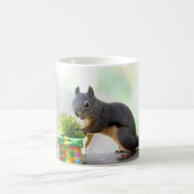 Squirrel and Wrapped Present Coffee Mug (Center)
