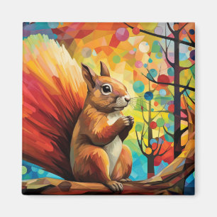 Squirrel Animal Portrait Colourful Painting Magnet