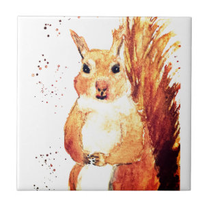 Squirrel animal woodlands watercolor vintage tile