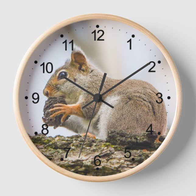Squirrel Animals Woodland Creatures Round Wood Clock (Front)