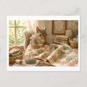 Squirrel as Quilter Postcard