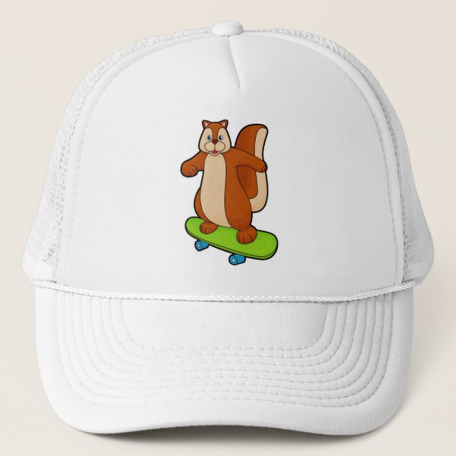 Squirrel as Skater with Skateboard Trucker Hat (Front)