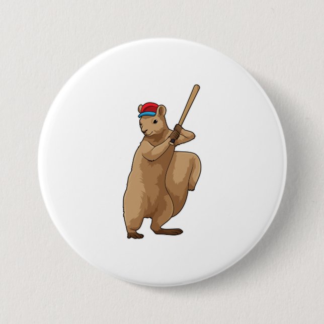 Squirrel at Baseball with Baseball bat 7.5 Cm Round Badge (Front)