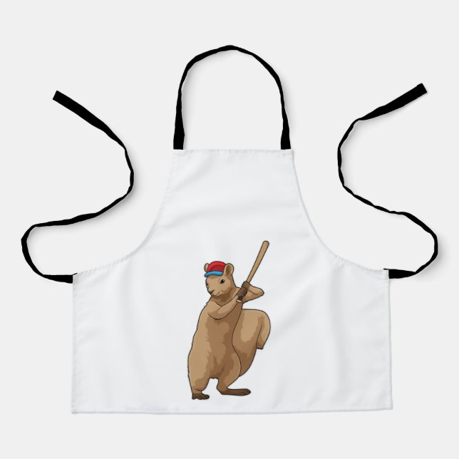 Squirrel at Baseball with Baseball bat Apron (Front)