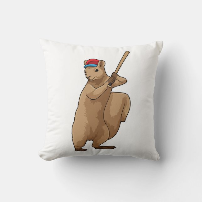 Squirrel at Baseball with Baseball bat Cushion (Front)