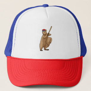 Squirrel at Baseball with Baseball bat Trucker Hat