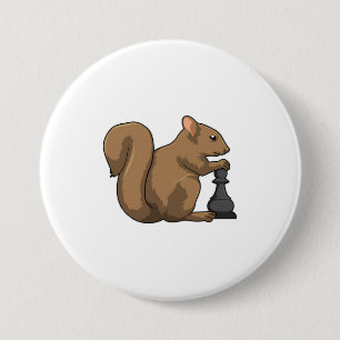 Squirrel at Chess with Chess piece Bishop 7.5 Cm Round Badge