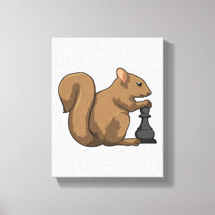 Squirrel at Chess with Chess piece Bishop Canvas Print