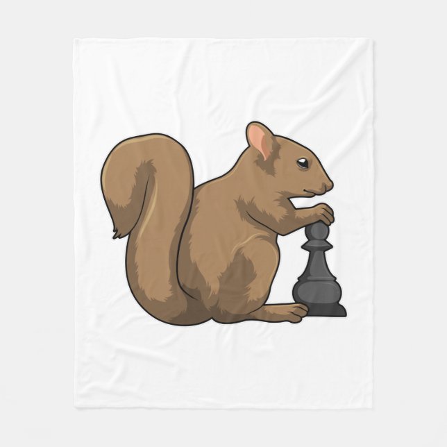 Squirrel at Chess with Chess piece Bishop Fleece Blanket (Front)