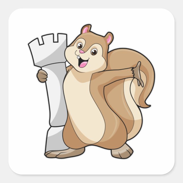 Squirrel at Chess with Chess piece King Square Sticker (Front)