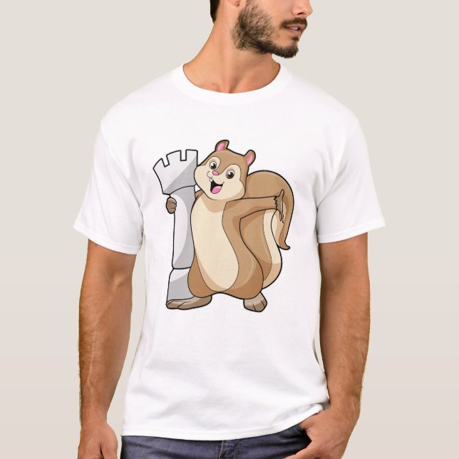 Squirrel at Chess with Chess piece King T-Shirt (Front)