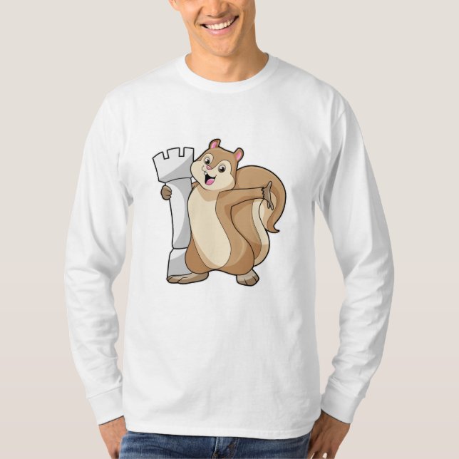 Squirrel at Chess with Chess piece King T-Shirt (Front)