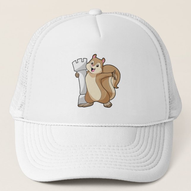 Squirrel at Chess with Chess piece King Trucker Hat (Front)