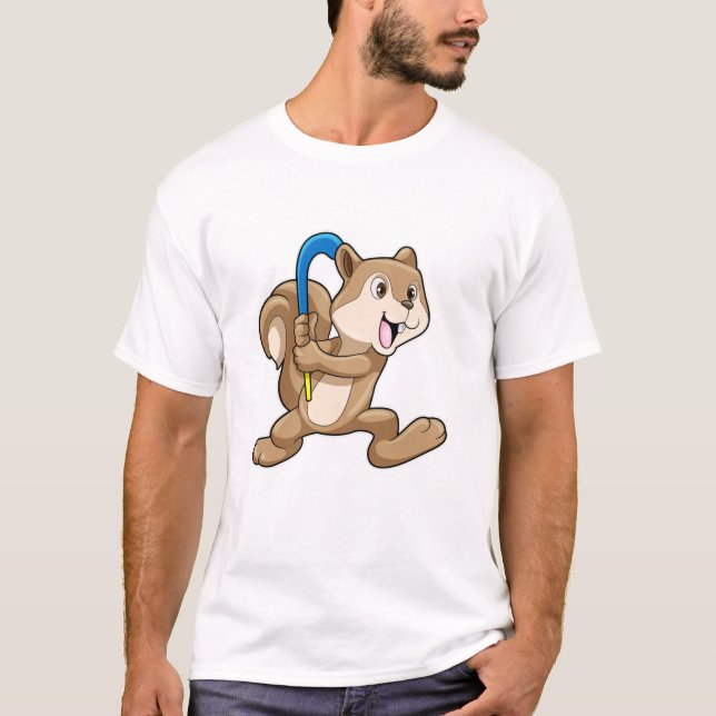 Squirrel at Field hockey with Hockey stick T-Shirt (Front)